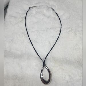 Lia Sophia Black Cord Silver Pendant Necklace